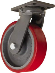 Hamilton - 10" Diam x 3" Wide x 12-1/2" OAH Top Plate Mount Swivel Caster - Polyurethane Mold onto Cast Iron Center, 3,600 Lb Capacity, Tapered Roller Bearing, 5-1/4 x 7-1/4" Plate - Americas Industrial Supply