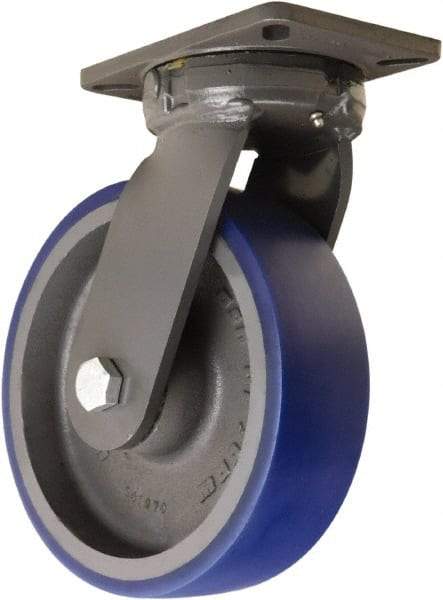 Hamilton - 10" Diam x 3" Wide x 12-1/2" OAH Top Plate Mount Swivel Caster - Polyurethane Mold onto Cast Iron Center, 2,400 Lb Capacity, Precision Tapered Roller Bearing, 5-1/4 x 7-1/4" Plate - Americas Industrial Supply