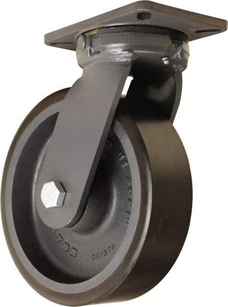 Hamilton - 10" Diam x 3" Wide x 12-1/2" OAH Top Plate Mount Swivel Caster - Polyurethane Mold onto Cast Iron Center, 3,900 Lb Capacity, Sealed Precision Ball Bearing, 5-1/4 x 7-1/4" Plate - Americas Industrial Supply