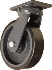 Hamilton - 10" Diam x 3" Wide x 12-1/2" OAH Top Plate Mount Swivel Caster - Polyurethane Mold onto Cast Iron Center, 3,900 Lb Capacity, Tapered Roller Bearing, 5-1/4 x 7-1/4" Plate - Americas Industrial Supply