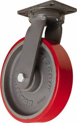 Hamilton - 12" Diam x 3" Wide x 15-1/2" OAH Top Plate Mount Swivel Caster - Polyurethane Mold onto Cast Iron Center, 4,200 Lb Capacity, Sealed Precision Ball Bearing, 5-1/4 x 7-1/4" Plate - Americas Industrial Supply