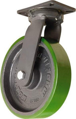 Hamilton - 12" Diam x 3" Wide x 15-1/2" OAH Top Plate Mount Swivel Caster - Polyurethane Mold onto Cast Iron Center, 3,500 Lb Capacity, Tapered Roller Bearing, 5-1/4 x 7-1/4" Plate - Americas Industrial Supply
