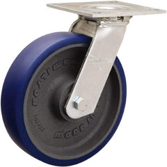 Hamilton - 8" Diam x 2" Wide x 9-1/2" OAH Top Plate Mount Swivel Caster - Polyurethane Mold onto Cast Iron Center, 900 Lb Capacity, Sealed Precision Ball Bearing, 5 x 5-1/2" Plate - Americas Industrial Supply
