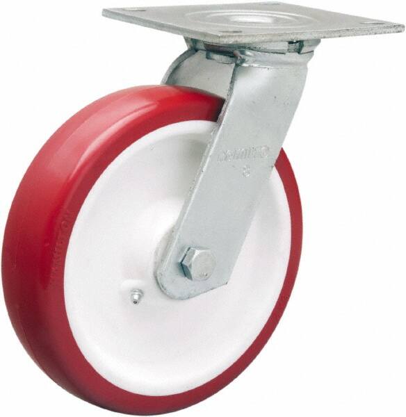 Hamilton - 8" Diam x 2" Wide x 9-1/2" OAH Top Plate Mount Swivel Caster - Polyurethane Mold on Polypropylene, 900 Lb Capacity, Straight Roller Bearing, 5 x 5-1/2" Plate - Americas Industrial Supply