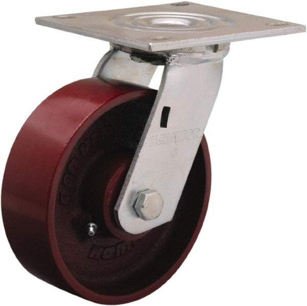 Hamilton - 6" Diam x 2" Wide x 7-1/2" OAH Top Plate Mount Swivel Caster - Cast Iron, 900 Lb Capacity, Sealed Precision Ball Bearing, 5 x 5-1/2" Plate - Americas Industrial Supply