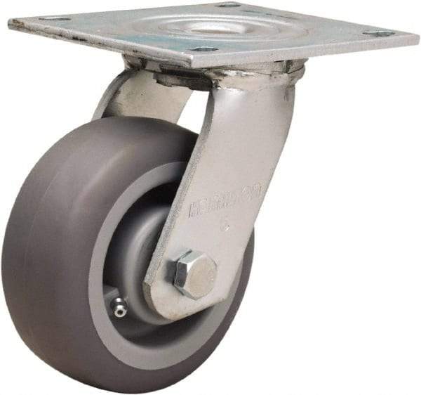 Hamilton - 5" Diam x 2" Wide x 6-1/2" OAH Top Plate Mount Swivel Caster - Rubber Mold on Polyolefin, 350 Lb Capacity, Straight Roller Bearing, 5 x 5-1/2" Plate - Americas Industrial Supply