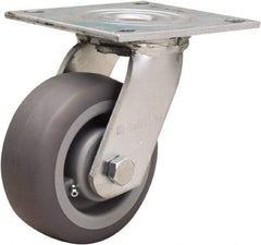 Hamilton - 5" Diam x 2" Wide x 6-1/2" OAH Top Plate Mount Swivel Caster - Rubber Mold on Polyolefin, 350 Lb Capacity, Straight Roller Bearing, 5 x 5-1/2" Plate - Americas Industrial Supply