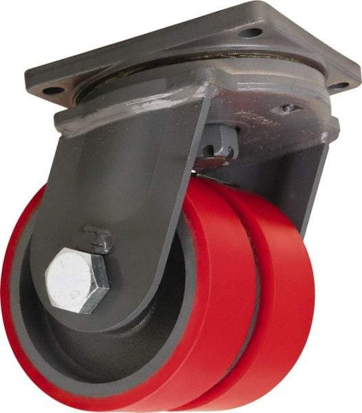 Hamilton - 12" Diam x 3" Wide x 15-1/2" OAH Top Plate Mount Dual Swivel Caster - Polyurethane Mold on Forged Steel, 8,400 Lb Capacity, Tapered Roller Bearing, 8-1/2 x 8-1/2" Plate - Americas Industrial Supply