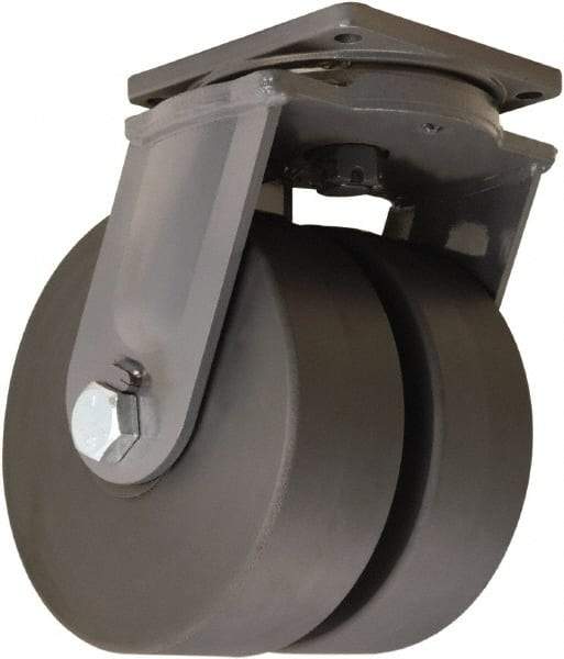 Hamilton - 12" Diam x 4" Wide x 15-1/2" OAH Top Plate Mount Dual Swivel Caster - Nylon, 16,000 Lb Capacity, Sealed Precision Ball Bearing, 8-1/2 x 8-1/2" Plate - Americas Industrial Supply