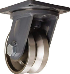 Hamilton - 8" Diam x 4" Wide, Forged Steel Swivel Caster - 15,000 Lb Capacity, Top Plate Mount, 8-1/2" x 8-1/2" Plate, Straight Roller Bearing - Americas Industrial Supply