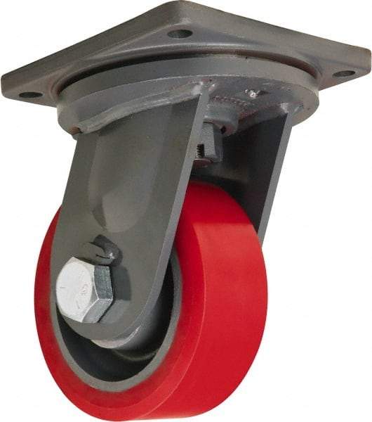 Hamilton - 8" Diam x 3" Wide x 11" OAH Top Plate Mount Swivel Caster - Polyurethane, 4,200 Lb Capacity, Tapered Roller Bearing, 8-1/2 x 8-1/2" Plate - Americas Industrial Supply