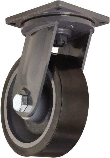 Hamilton - 12" Diam x 4" Wide x 15-1/2" OAH Top Plate Mount Swivel Caster - Polyurethane Mold on Forged Steel, 7,800 Lb Capacity, Tapered Roller Bearing, 8-1/2 x 8-1/2" Plate - Americas Industrial Supply