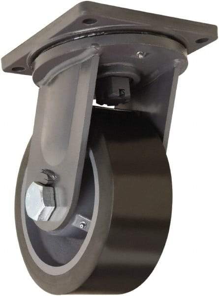 Hamilton - 10" Diam x 4" Wide x 13" OAH Top Plate Mount Swivel Caster - Polyurethane Mold on Forged Steel, 6,500 Lb Capacity, Tapered Roller Bearing, 8-1/2 x 8-1/2" Plate - Americas Industrial Supply