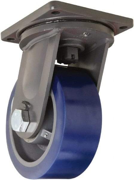 Hamilton - 10" Diam x 4" Wide x 13" OAH Top Plate Mount Swivel Caster - Polyurethane, 6,000 Lb Capacity, Tapered Roller Bearing, 8-1/2 x 8-1/2" Plate - Americas Industrial Supply