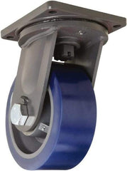 Hamilton - 10" Diam x 4" Wide x 13" OAH Top Plate Mount Swivel Caster - Polyurethane, 6,000 Lb Capacity, Tapered Roller Bearing, 8-1/2 x 8-1/2" Plate - Americas Industrial Supply