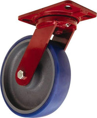 Hamilton - 8" Diam x 2" Wide x 9-3/4" OAH Top Plate Mount Swivel Caster - Polyurethane Mold onto Cast Iron Center, 1,200 Lb Capacity, Tapered Roller Bearing, 4-1/2 x 6-1/2" Plate - Americas Industrial Supply