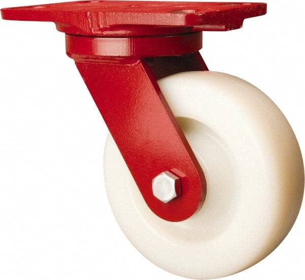 Hamilton - 6" Diam x 2" Wide x 7-3/4" OAH Top Plate Mount Swivel Caster - Nylon, Sealed Precision Ball Bearing, 4-1/2 x 6-1/2" Plate - Americas Industrial Supply