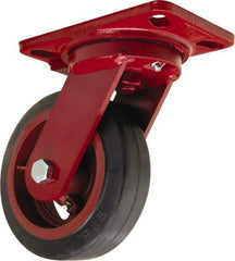 Hamilton - 6" Diam x 2" Wide x 7-3/4" OAH Top Plate Mount Swivel Caster - Rubber Mold on Cast Iron, 410 Lb Capacity, Tapered Roller Bearing, 4-1/2 x 6-1/2" Plate - Americas Industrial Supply