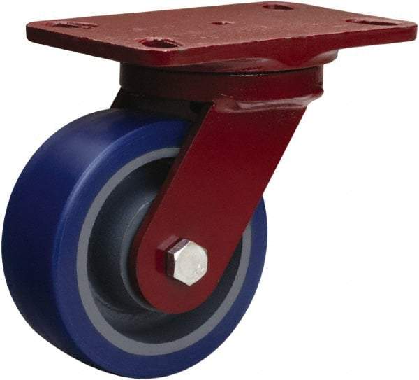 Hamilton - 5" Diam x 2" Wide x 6-3/4" OAH Top Plate Mount Swivel Caster - Polyurethane Mold onto Cast Iron Center, 840 Lb Capacity, Tapered Roller Bearing, 4-1/2 x 6-1/2" Plate - Americas Industrial Supply