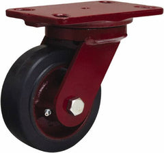 Hamilton - 5" Diam x 2" Wide x 6-3/4" OAH Top Plate Mount Swivel Caster - Rubber Mold on Cast Iron, 350 Lb Capacity, Straight Roller Bearing, 4-1/2 x 6-1/2" Plate - Americas Industrial Supply