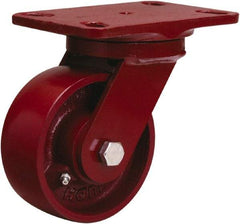 Hamilton - 5" Diam x 2" Wide x 6-3/4" OAH Top Plate Mount Swivel Caster - Cast Iron, 1,300 Lb Capacity, Sealed Precision Ball Bearing, 4-1/2 x 6-1/2" Plate - Americas Industrial Supply