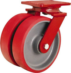 Hamilton - 8" Diam x 2" Wide x 9-3/4" OAH Top Plate Mount Swivel Caster - Polyurethane Mold onto Cast Iron Center, 2,500 Lb Capacity, Sealed Precision Ball Bearing, 4-1/2 x 6-1/2" Plate - Americas Industrial Supply