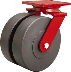 Hamilton - 8" Diam x 2" Wide x 9-3/4" OAH Top Plate Mount Swivel Caster - Nylon, 2,000 Lb Capacity, Sealed Precision Ball Bearing, 4-1/2 x 6-1/2" Plate - Americas Industrial Supply