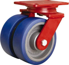 Hamilton - 6" Diam x 2" Wide x 7-3/4" OAH Top Plate Mount Swivel Caster - Polyurethane Mold onto Cast Iron Center, 1,920 Lb Capacity, Tapered Roller Bearing, 4-1/2 x 6-1/2" Plate - Americas Industrial Supply