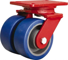 Hamilton - 5" Diam x 2" Wide x 6-3/4" OAH Top Plate Mount Swivel Caster - Polyurethane Mold onto Cast Iron Center, 1,680 Lb Capacity, Sealed Precision Ball Bearing, 4-1/2 x 6-1/2" Plate - Americas Industrial Supply
