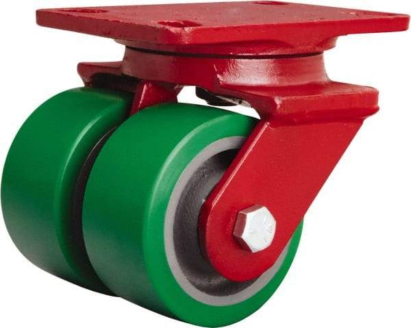 Hamilton - 4" Diam x 2" Wide x 5-5/8" OAH Top Plate Mount Swivel Caster - Polyurethane Mold onto Cast Iron Center, 1,500 Lb Capacity, Sealed Precision Ball Bearing, 4-1/2 x 6-1/2" Plate - Americas Industrial Supply