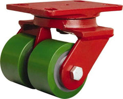 Hamilton - 3-1/4" Diam x 2" Wide x 5-1/4" OAH Top Plate Mount Swivel Caster - Polyurethane Mold onto Cast Iron Center, 1,150 Lb Capacity, Straight Roller Bearing, 4-1/2 x 6-1/2" Plate - Americas Industrial Supply