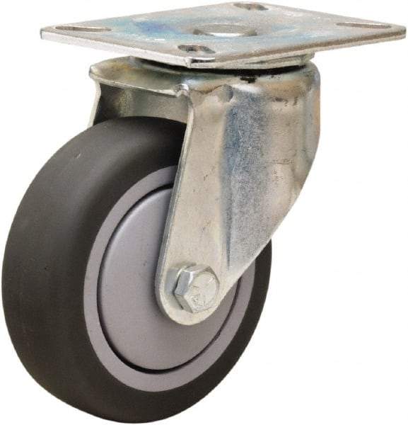Hamilton - 4" Diam x 1-3/8" Wide x 5-1/16" OAH Top Plate Mount Swivel Caster - Rubber Mold on Polyolefin, 250 Lb Capacity, Precision Ball Bearing, 3-1/8 x 4-1/8" Plate - Americas Industrial Supply
