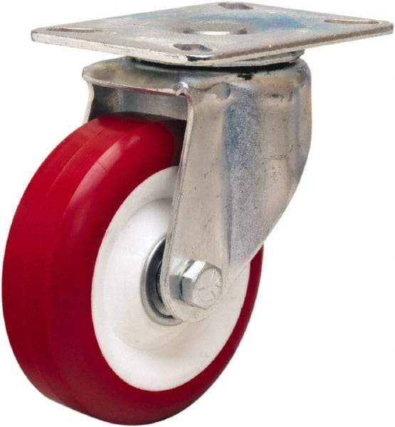 Hamilton - 4" Diam x 1-3/8" Wide x 5-1/16" OAH Top Plate Mount Swivel Caster - Polyurethane Mold on Polypropylene, 400 Lb Capacity, Sealed Precision Ball Bearing, 3-1/8 x 4-1/8" Plate - Americas Industrial Supply