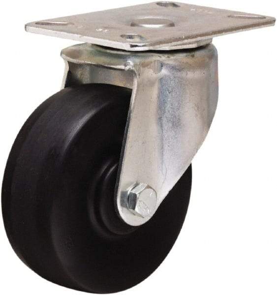 Hamilton - 4" Diam x 1-1/2" Wide x 5-1/16" OAH Top Plate Mount Swivel Caster - Hard Rubber, 300 Lb Capacity, Self-Lubricating Bearing, 3-1/8 x 4-1/8" Plate - Americas Industrial Supply
