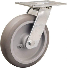 Hamilton - 8" Diam x 2" Wide x 9-1/2" OAH Top Plate Mount Swivel Caster - Rubber Mold on Polyolefin, 500 Lb Capacity, Straight Roller Bearing, 4-1/2 x 6-1/4" Plate - Americas Industrial Supply
