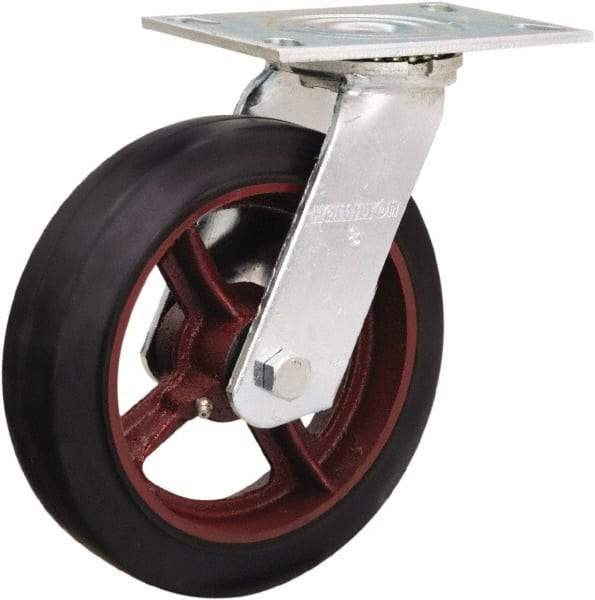 Hamilton - 8" Diam x 2" Wide x 9-1/2" OAH Top Plate Mount Swivel Caster - Rubber Mold on Cast Iron, 500 Lb Capacity, Straight Roller Bearing, 4-1/2 x 6-1/4" Plate - Americas Industrial Supply