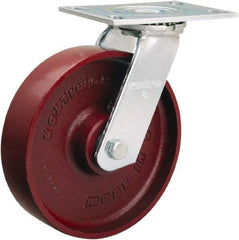 Hamilton - 8" Diam x 2" Wide x 9-1/2" OAH Top Plate Mount Swivel Caster - Cast Iron, 1,250 Lb Capacity, Sealed Precision Ball Bearing, 4-1/2 x 6-1/4" Plate - Americas Industrial Supply