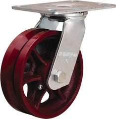 Hamilton - 6" Diam x 2" Wide, Iron Swivel Caster - 900 Lb Capacity, Top Plate Mount, 4-1/2" x 6-1/2" Plate, Straight Roller Bearing - Americas Industrial Supply