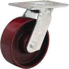 Hamilton - 6" Diam x 2" Wide x 7-1/2" OAH Top Plate Mount Swivel Caster - Cast Iron, 1,250 Lb Capacity, Sealed Precision Ball Bearing, 4-1/2 x 6-1/4" Plate - Americas Industrial Supply