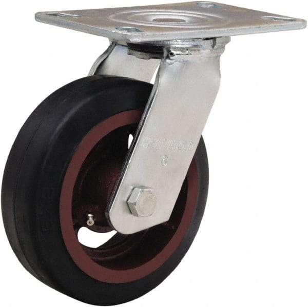Hamilton - 6" Diam x 2" Wide x 7-1/2" OAH Top Plate Mount Swivel Caster - Rubber Mold on Cast Iron, 410 Lb Capacity, Straight Roller Bearing, 4-1/2 x 6-1/4" Plate - Americas Industrial Supply