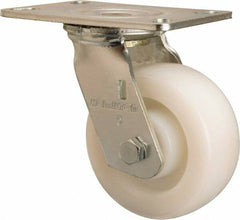 Hamilton - 5" Diam x 2" Wide x 6-1/2" OAH Top Plate Mount Swivel Caster - Nylon, 900 Lb Capacity, Sealed Precision Ball Bearing, 4-1/2 x 6-1/4" Plate - Americas Industrial Supply