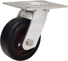 Hamilton - 5" Diam x 2" Wide x 6-1/2" OAH Top Plate Mount Swivel Caster - Rubber Mold on Cast Iron, 350 Lb Capacity, Straight Roller Bearing, 4-1/2 x 6-1/4" Plate - Americas Industrial Supply