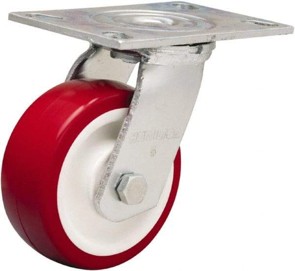 Hamilton - 5" Diam x 2" Wide x 6-1/2" OAH Top Plate Mount Swivel Caster - Polyurethane Mold on Polypropylene, 900 Lb Capacity, Straight Roller Bearing, 4-1/2 x 6-1/4" Plate - Americas Industrial Supply