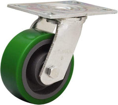 Hamilton - 5" Diam x 2" Wide x 6-1/2" OAH Top Plate Mount Swivel Caster - Polyurethane Mold onto Cast Iron Center, 900 Lb Capacity, Sealed Precision Ball Bearing, 4-1/2 x 6-1/4" Plate - Americas Industrial Supply