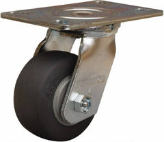 Hamilton - 4" Diam x 2" Wide x 5-5/8" OAH Top Plate Mount Swivel Caster - Rubber Mold on Polyolefin, 300 Lb Capacity, Straight Roller Bearing, 4-1/2 x 6-1/4" Plate - Americas Industrial Supply