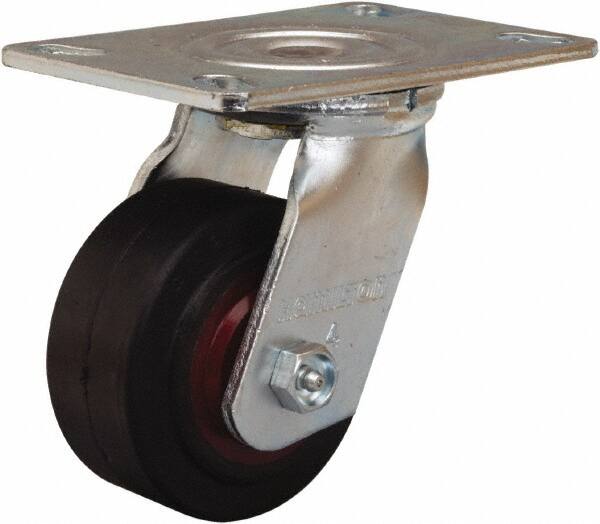 Hamilton - 4" Diam x 2" Wide x 5-5/8" OAH Top Plate Mount Swivel Caster - Rubber Mold on Cast Iron, 300 Lb Capacity, Straight Roller Bearing, 4-1/2 x 6-1/4" Plate - Americas Industrial Supply