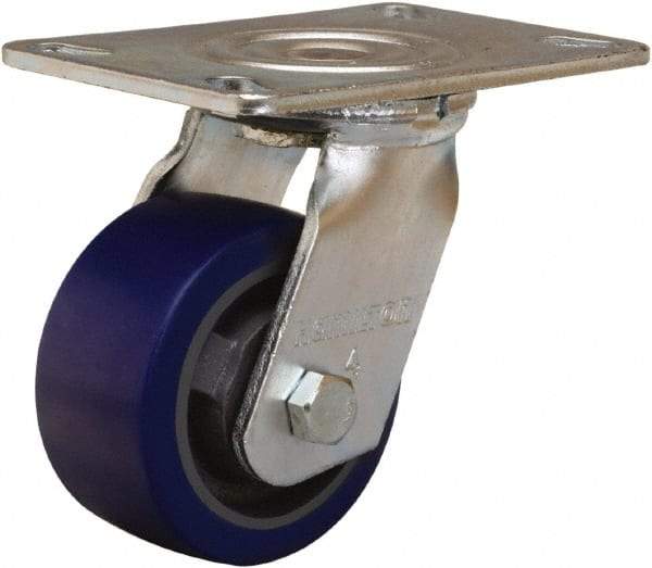 Hamilton - 4" Diam x 2" Wide x 5-5/8" OAH Top Plate Mount Swivel Caster - Polyurethane Mold onto Cast Iron Center, 600 Lb Capacity, Sealed Precision Ball Bearing, 4-1/2 x 6-1/4" Plate - Americas Industrial Supply