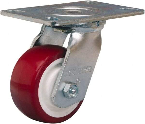 Hamilton - 4" Diam x 2" Wide x 5-5/8" OAH Top Plate Mount Swivel Caster - Polyurethane Mold on Polypropylene, 750 Lb Capacity, Straight Roller Bearing, 4-1/2 x 6-1/4" Plate - Americas Industrial Supply