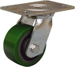 Hamilton - 4" Diam x 2" Wide x 5-5/8" OAH Top Plate Mount Swivel Caster - Polyurethane Mold onto Cast Iron Center, 750 Lb Capacity, Sealed Precision Ball Bearing, 4-1/2 x 6-1/4" Plate - Americas Industrial Supply