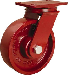 Hamilton - 8" Diam x 2-1/2" Wide x 10-1/8" OAH Top Plate Mount Swivel Caster - Cast Iron, 1,800 Lb Capacity, Straight Roller Bearing, 4-1/2 x 6-1/2" Plate - Americas Industrial Supply
